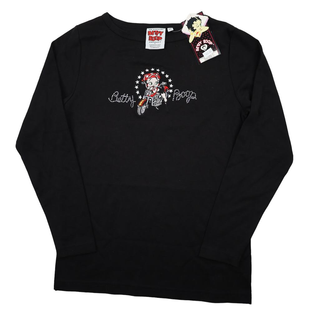 Vintage Y2k NWT Betty Boop Embroidered Motorcycle Rhinestone T Shirt